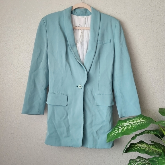 Tibi Oversized Tuxedo Longline Belted Blazer In Egg Blue Contemporary Business S - Picture 1 of 10